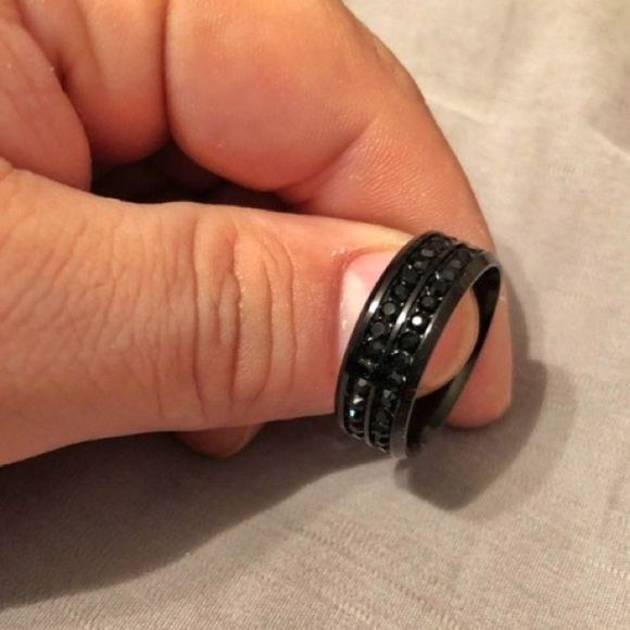 Titanium Other - Men's Black Rhodium Over Stainless Steel and Sapphire Wedding Ring 10